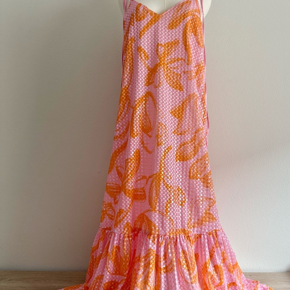 STINE GOYA Francisca Sequin Maxi Dress Women’s Sz M pink/orange NWOT - Picture 6 of 12